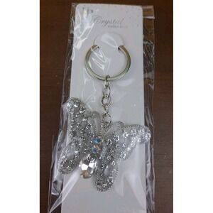 NIP Crystal Collection Silver Crystal Butterfly Silver Tone Keychain Backpack